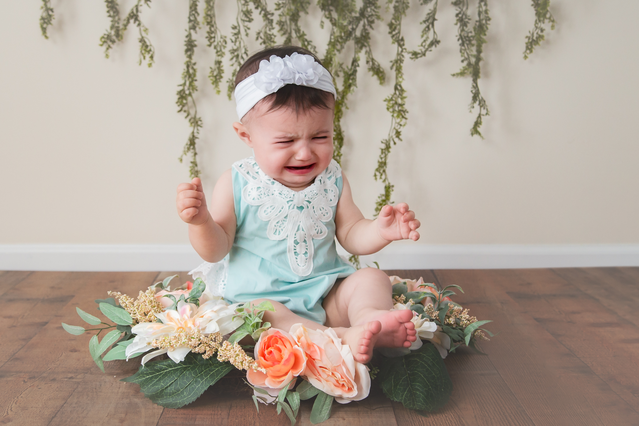 E's Studio Sitter Session, Watch Me Grow, Baby, Child, Model, Photography, Session, Casi Ann Photography, studio, 6 month, 9 month, milestone, sitter, 8 month, flower crown, halo, vines, flowers, ingleside, crystal lake, illinois, portrait, kids