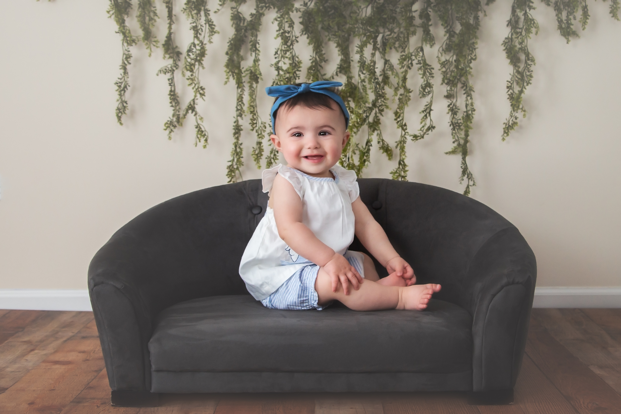 Watch Me Grow, Baby, Child, Model, Photography, Session, Casi Ann Photography, studio, 6 month, 9 month, milestone, sitter, 8 month, flower crown, halo, vines, flowers, ingleside, crystal lake, illinois, portrait, kids