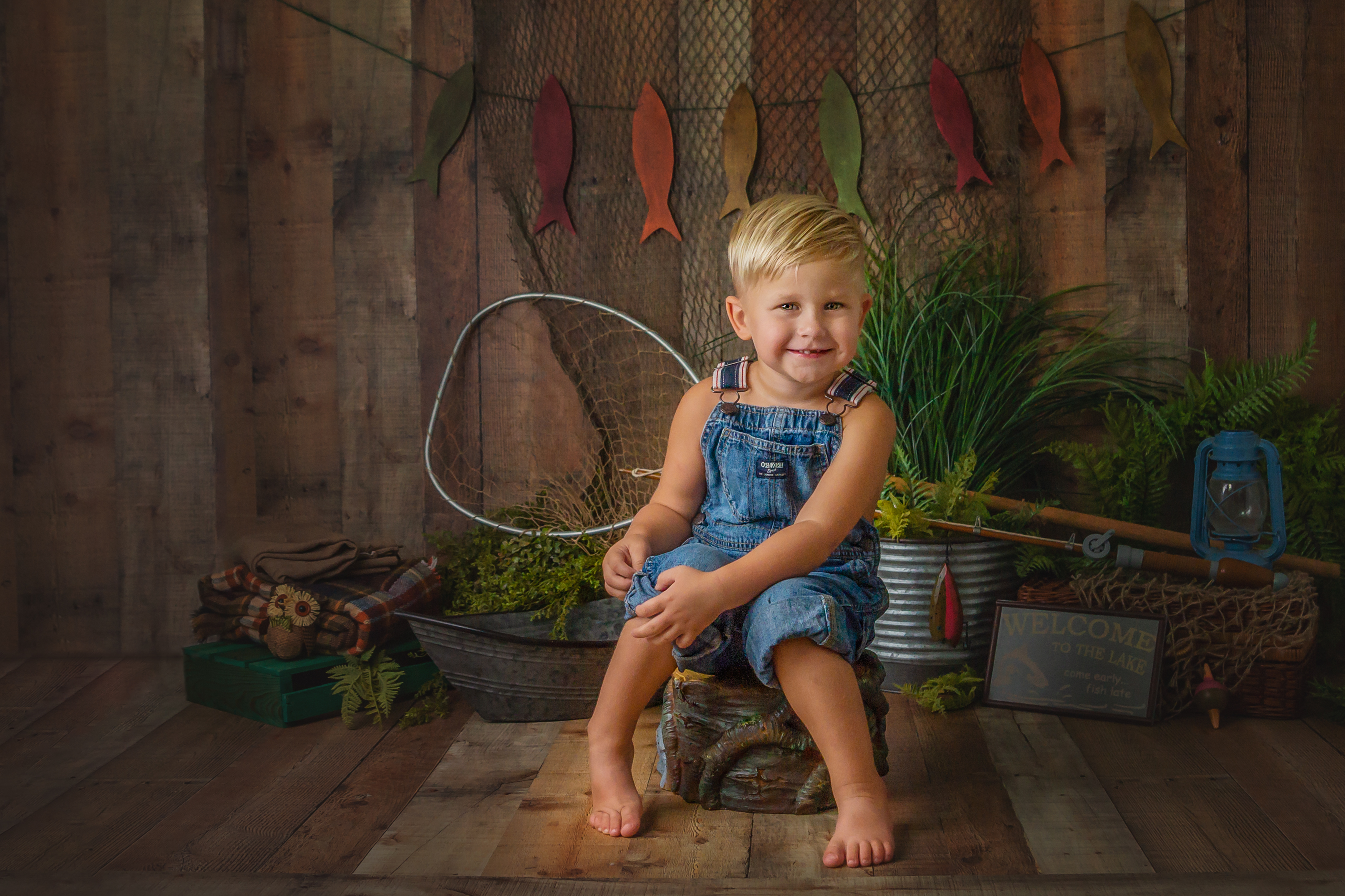 Fishing Mini Session, Mini Session, Minis, Fishing Minis, boys, Studio Mini Session, Watch Me Grow, Baby, Child, Photography, Session, Casi Ann Photography, studio, 3 year, overalls, vines, fish, Ingleside, Rockford, Illinois, portrait, kids, 3 years