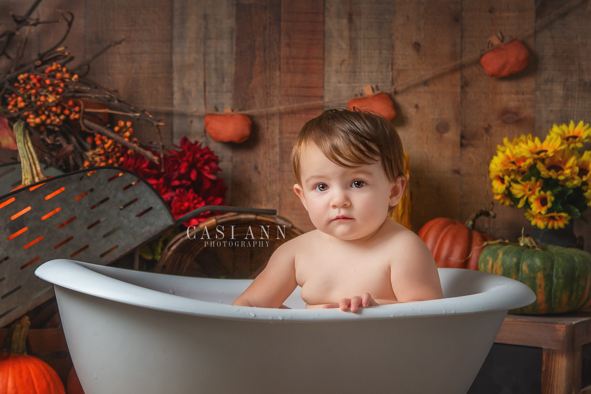 Birthday Cake Smash Session, sisters, siblings, girls, brother, birthday, Studio Sitter Session, Watch Me Grow, Baby, Child, Photography, Session, Casi Ann Photography, studio, 12 month, milestone, sitter, 1 year, tutu, vines, pumpkins, Ingleside, Machesney Park, Illinois, portrait, kids, bath, splash, smash and splash