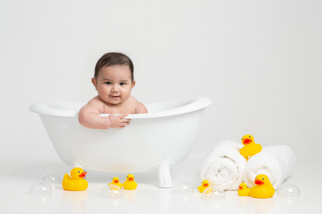 past themed sessions-baby-studio-Chicagoland-Lake-County-Ingleside-IL-Illinois-Photographer-Photography-child-bathtub-duck-bath